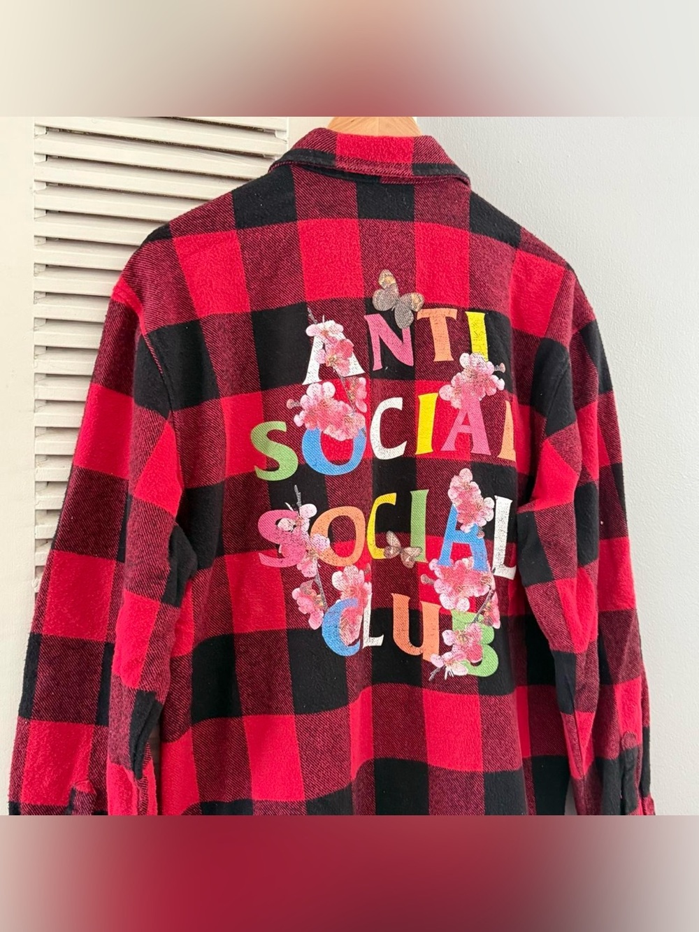 Anti Social Social Club Red Flannel Longsleeve Shirt Size L - Picture 8 of 8